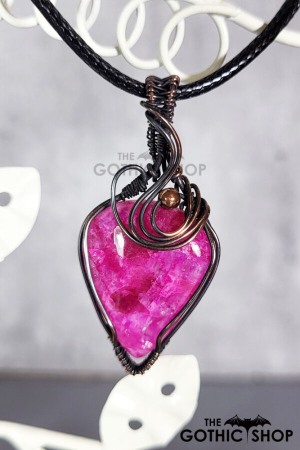 Beads & Swirls Pink Teardrop Oxidised Copper Gothic Pendant Necklace