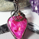 Beads & Swirls Pink Teardrop Oxidised Copper Gothic Pendant Necklace