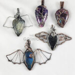 Tree of Life and Bat Wire Wrapped Gemstone Pendant Necklaces