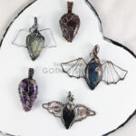 Tree of Life and Bat Wire Wrapped Gemstone Pendant Necklaces