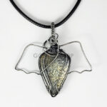 Swirly Bat Wing Dendritic Opal Oxidised Silver Gothic Pendant Necklace