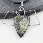 Swirly Bat Wing Dendritic Opal Oxidised Silver Gothic Pendant Necklace