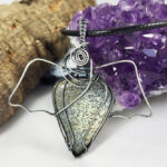Swirly Bat Wing Dendritic Opal Oxidised Silver Gothic Pendant Necklace