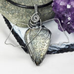 Swirly Bat Wing Dendritic Opal Oxidised Silver Gothic Pendant Necklace