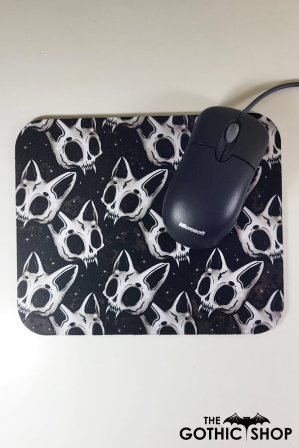 Grey Skele Cats Skull Gothic Print Mousemat