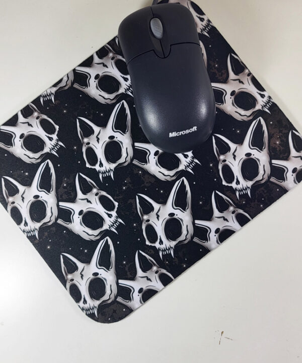 Grey Skele Cats Skull Gothic Print Mousemat