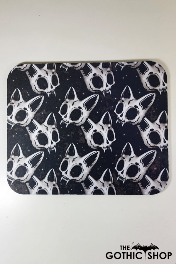 Grey Skele Cats Skull Gothic Print Mousemat