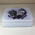 dead inside skeleton in purple coffin white large gothic rectangular tin