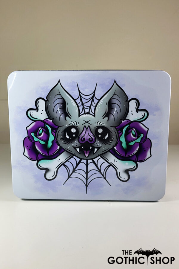 Rosita Bat Cobwebs White Large Gothic Keepsake Rectangular Tin