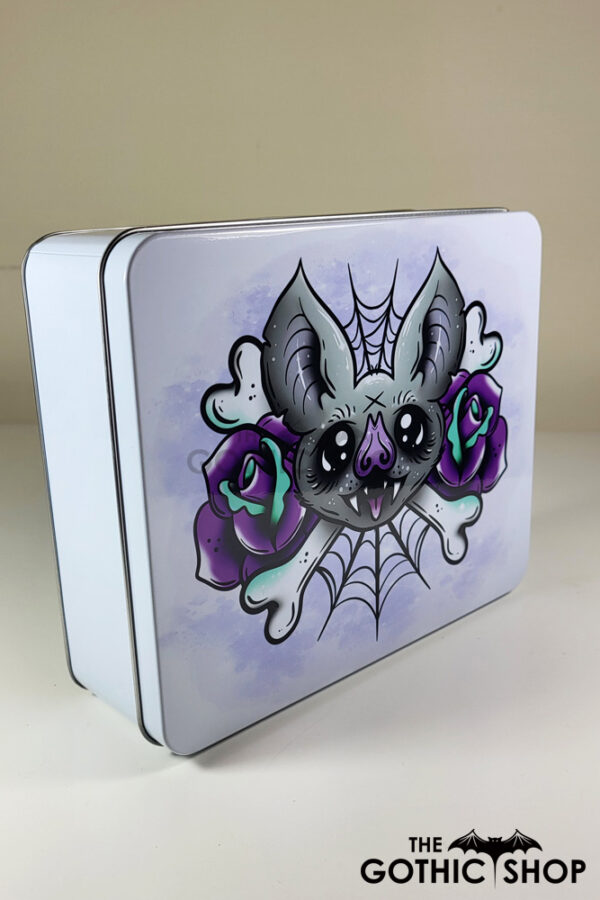 Rosita Bat Cobwebs White Large Gothic Keepsake Rectangular Tin