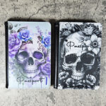 floral skull black white gothic passport & credit card holder