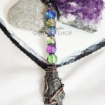 Black Kyanite & Glass Bead Wire Wrapped Witchy Broomstick Pendant Necklace