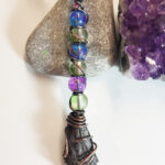 Black Kyanite & Glass Bead Wire Wrapped Witchy Broomstick Pendant Necklace