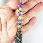 Black Kyanite & Glass Bead Silver Wire Wrapped Witchy Broomstick Pendant Necklace