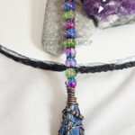 Rainbow Auro Black Kyanite Large Wire Wrapped Witchy Broomstick Pendant Necklace