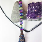 Rainbow Auro Black Kyanite Large Wire Wrapped Witchy Broomstick Pendant Necklace