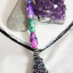 Rainbow Auro Kyanite Oval Bead Large Witchy Broomstick Pendant Necklace