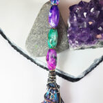 Rainbow Auro Kyanite Oval Bead Large Witchy Broomstick Pendant Necklace
