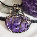 Pumpkin Wire Wrapped Purple Charoite Halloween Pendant Necklace