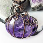 Pumpkin Wire Wrapped Purple Charoite Halloween Pendant Necklace