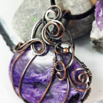 Pumpkin Wire Wrapped Purple Charoite Halloween Pendant Necklace