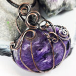 Pumpkin Wire Wrapped Purple Charoite Halloween Pendant Necklace