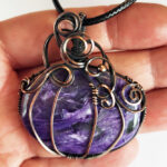Pumpkin Wire Wrapped Purple Charoite Halloween Pendant Necklace