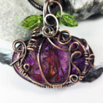 Pumpkin Wire Wrapped Purple Suji Stone Halloween Pendant Necklace