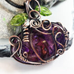 Pumpkin Wire Wrapped Purple Suji Stone Halloween Pendant Necklace