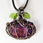 Pumpkin Wire Wrapped Purple Suji Stone Halloween Pendant Necklace