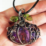 Pumpkin Wire Wrapped Purple Suji Stone Halloween Pendant Necklace