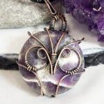 Owl Purple Morado Opal Wire Wrapped Pendant Necklace