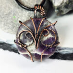 Owl Purple Morado Opal Wire Wrapped Pendant Necklace