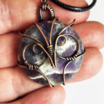 Owl Purple Morado Opal Wire Wrapped Pendant Necklace