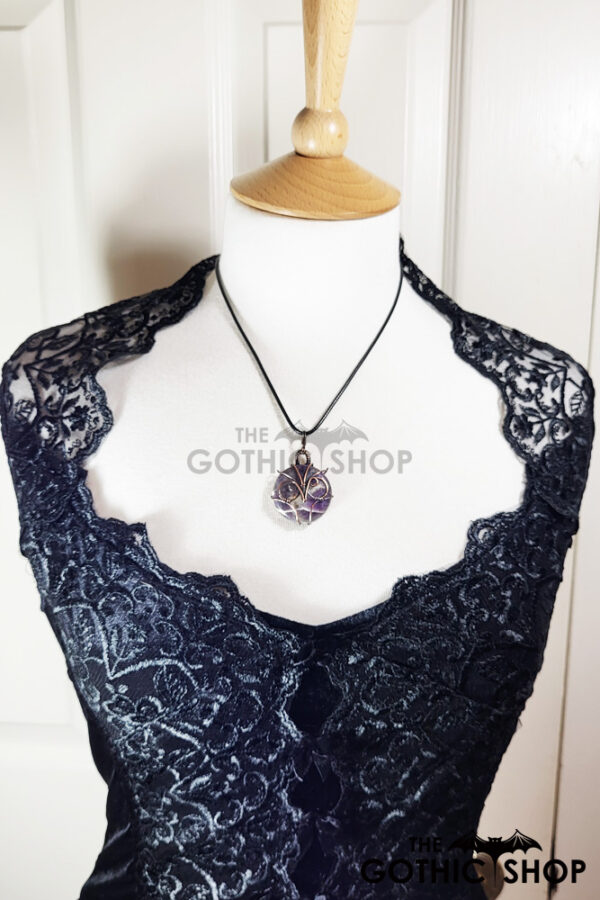 Owl Purple Morado Opal Wire Wrapped Pendant Necklace