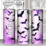 bats purple gothic halloween 20oz straight tumbler with option to personalise