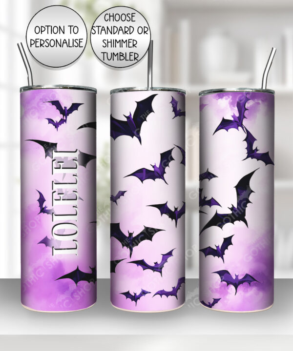 bats purple gothic halloween 20oz straight tumbler with option to personalise
