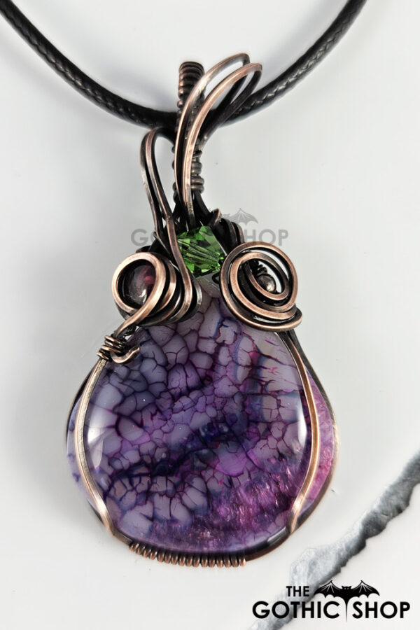 Dragon Vein Agate & Garnet Antiqued Copper Gothic Pendant Necklace