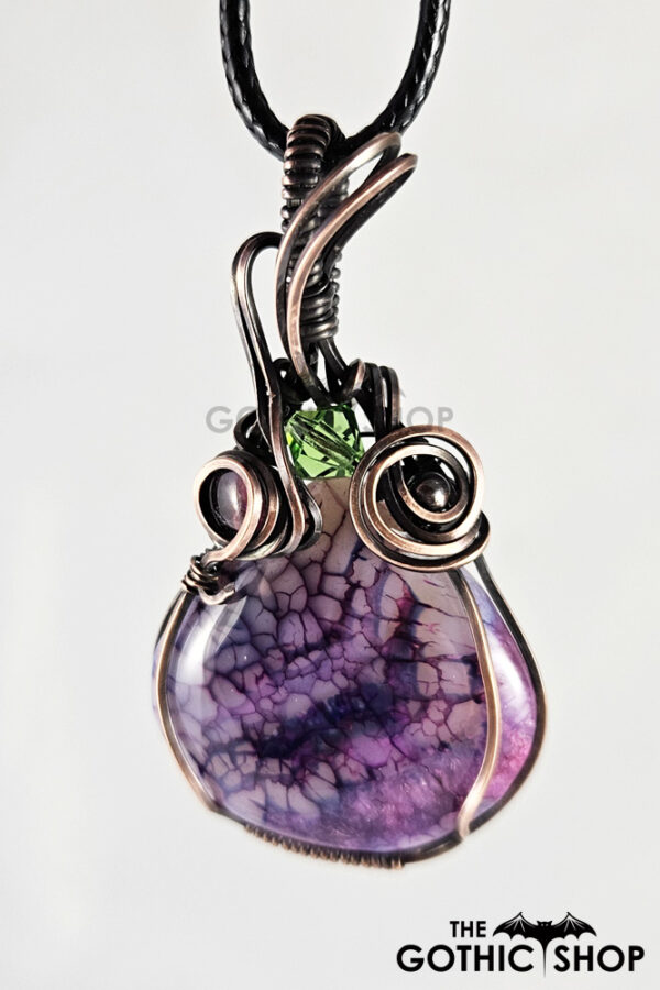 Dragon Vein Agate & Garnet Antiqued Copper Gothic Pendant Necklace