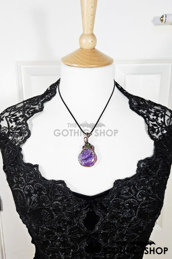 Dragon Vein Agate & Garnet Antiqued Copper Gothic Pendant Necklace
