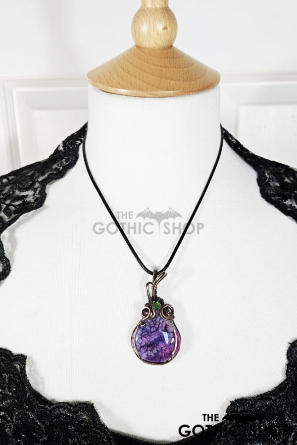Dragon Vein Agate & Garnet Antiqued Copper Gothic Pendant Necklace