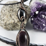 Swirls Purple Cat's Eye & Hematite Duo Gothic Pendant Necklace