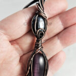 Swirls Purple Cat's Eye & Hematite Duo Gothic Pendant Necklace