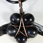 Pentagram Black Dyed Cat's Eye Beads Antique Copper Wire Wrapped Pendant Necklace