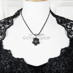 Pentagram Black Dyed Cat's Eye Beads Antique Copper Wire Wrapped Pendant Necklace