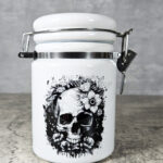 Flower Skull Black White Gothic Small Ceramic Storage Jar Container