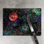 Cobweb Tie Dye Green Purple Gothic Print Glass Chopping Board
