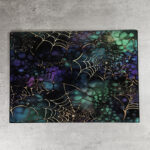 Cobweb Tie Dye Green Purple Gothic Print Glass Chopping Board