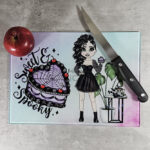 Punk Goth Girl & Purple Cake Glass Chopping Board