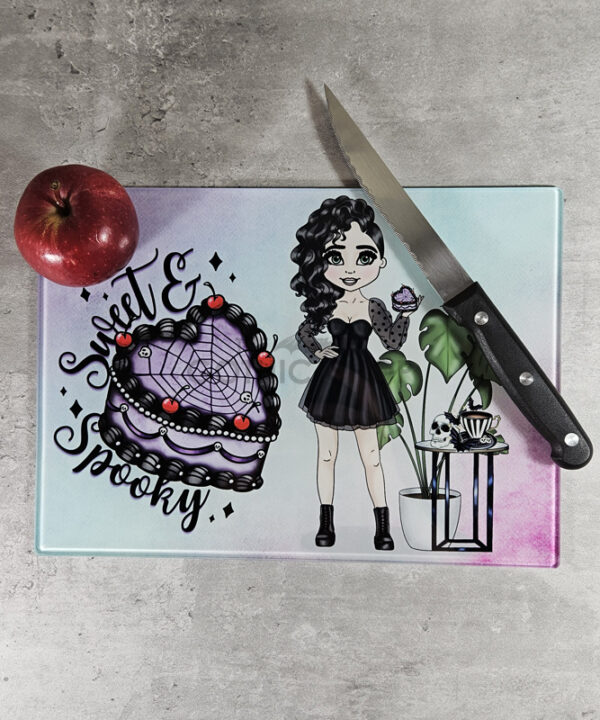 Punk Goth Girl & Purple Cake Glass Chopping Board